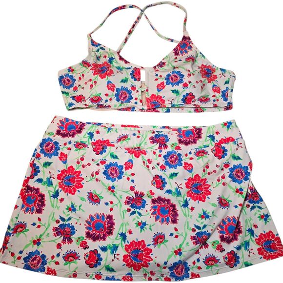 Garnet Hill Swimsuit Set Rash Guard & Bikini Women’s Floral White Red Sz 10/12 - Picture 1 of 8